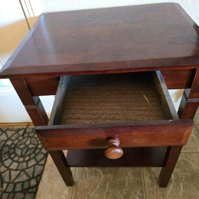 Wood Side Table with Drawer + Framed Floral Print