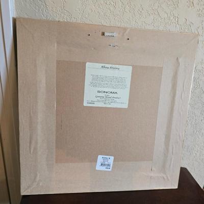 Wood Side Table with Drawer + Framed Floral Print