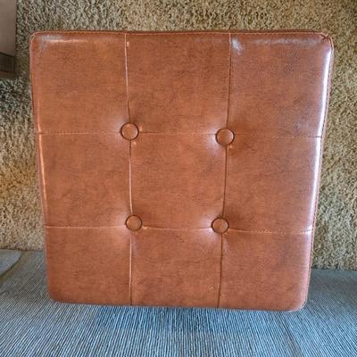 Vintage Faux Leather Tufted Storage Ottoman with Side Pocket – Brown