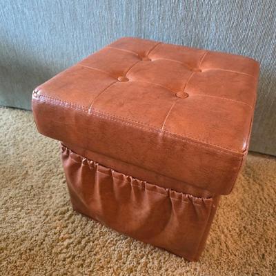 Vintage Faux Leather Tufted Storage Ottoman with Side Pocket – Brown