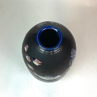 Sale Photo Thumbnail #103: Signed at bottom "M.R. '98"
Measurements:
32" in height, 14" in diameter, mouth of vase is 4" diameter
Remsen Studions in Rockport MA. 
Awards from Honor in VA. Beach of the Arts 
Sanibel Festival of Arts and more 
Graduated from University of Southern Ma