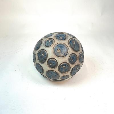 Sale Photo Thumbnail #118: Measurements:
12" Height, 14.5" Diameter, 10" Depth
hand-formed clay globe sculpture. condition to age is very good.
Late 20th Century
Valued $500.00-$800.00
Signed on bottom by Frances Parker