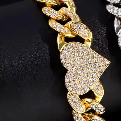Gold Heart Rhinestone Chain Bracelet for Women Bling Crystal Link Chain Bracelets Fashion Jewelry