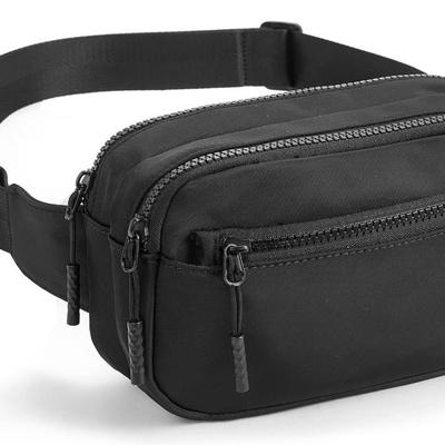 Black 2-Way Zipper Unisex Belt Bag with Adjustable Strap Fanny Packs Mini Waist Pouch for Outdoor Hiking Running Travel