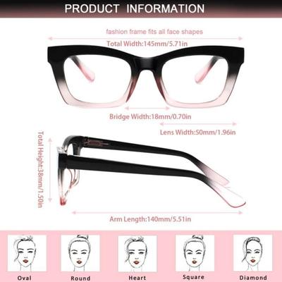 (+2.00) 6-Pack Reading Glasses for Women Blue Light Blocking Computer Square Readers with Spring Hinge