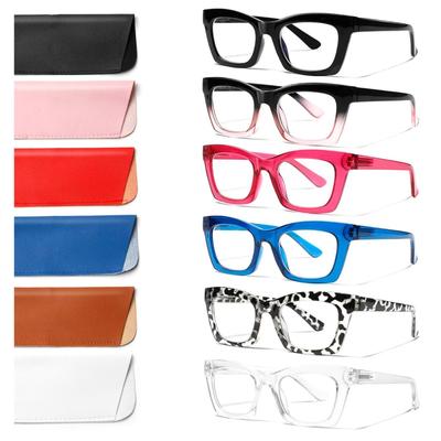 (+2.00) 6-Pack Reading Glasses for Women Blue Light Blocking Computer Square Readers with Spring Hinge