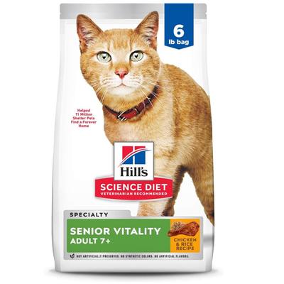 Hill's Science Diet Senior Vitality, Senior Adult 7+, Senior Premium Nutrition, Dry Cat Food, Chicken & Rice, 6 lb Bag