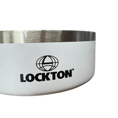 Stainless Steel Dog Bowl w/White Edges Printed w/Lockton Logo