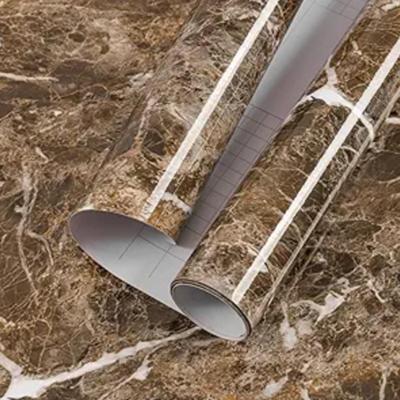 Glossy Brown Marble Granite Peel & Stick Vinyl Wallpaper Roll – 17" x 118" – Thick Removable Contact Paper