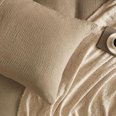 Single Reversible Muslin Pillowcase - 100% Cotton Breatheable Pillowcase w/Envelope Closure in Natural Light Brown Muslin & Ivory Inside