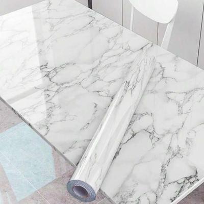 Glossy White Marble Granite Peel & Stick Vinyl Wallpaper Roll – 15.75" x 16.4' – Thick Removable Contact Paper