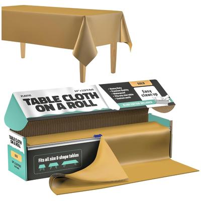 Tablecloth Roll – 54" X 110' Gold Premium Plastic Table Cloths with Cutter Box - Cut to Size - Decorative Rectangle Table Cover...