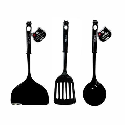 3-Pack Cute MEOW Cat Design Cooking Kitchen Utensil Tools - Nylon Wide Spatula, Nylon Slotted Turner, Nylon Ladle