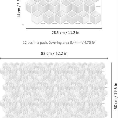 Blue Stone Hexacube - Walplus 20 Sheets Peel & Stick Self Adhesive Tile Stickers for Kitchen, Bathroom, Laundry Room, Etc