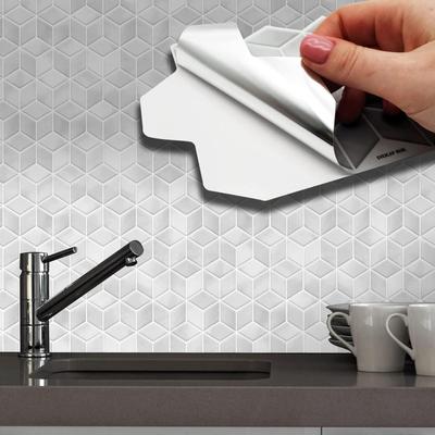 Blue Stone Hexacube - Walplus 20 Sheets Peel & Stick Self Adhesive Tile Stickers for Kitchen, Bathroom, Laundry Room, Etc