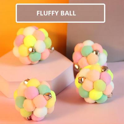 Cat Toy Pompoms Balls w/Bell - Colorful Soft Fuzzy Balls for Cats Plush Balls w/Interactive Fun Sound Chewing Toys Interactive Cat Toys...