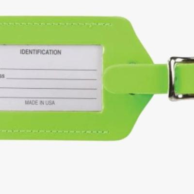 2 x Lewis N. Clark Neon Green Leather Luggage Tag Travel Tag w/Buckle