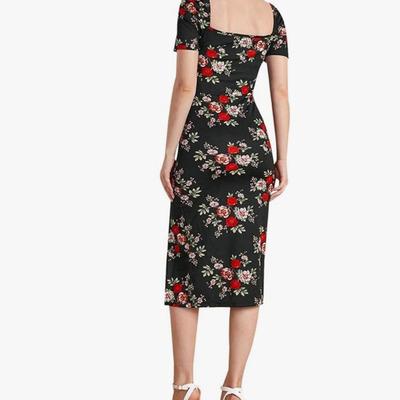 Women's XXL - Relipop Womens Floral Slim Midi Dress Short Sleeve Square Neck Cocktail Dresses Summer Casual Split Dress Semi Formal...