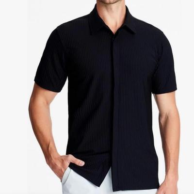 Men's Large High Stretch Shirts Short Sleeve Hidden Button Down Shirts Business Casual Button Up Shirt - Navy Blue