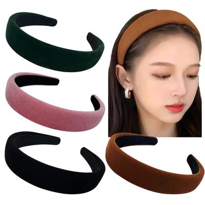 4pcs Velvet Padded Headbands for Women Girls Wide Fashion Hair Headbands No Slip Soft Hair Hoops Headwear Set of 4 (4 Pack-2)
