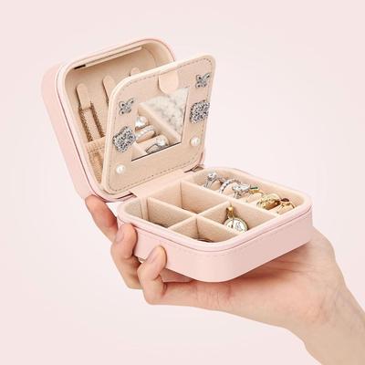 "E" Pink Floral Travel Jewelry Box for Girls & Women - Jewelry Organizer Personalized Travel Case