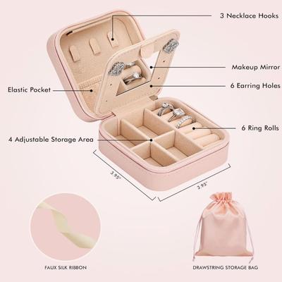 "E" Pink Floral Travel Jewelry Box for Girls & Women - Jewelry Organizer Personalized Travel Case