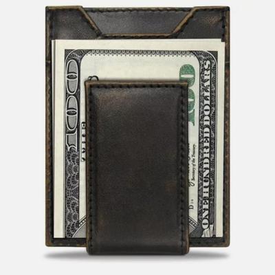 Zep-Pro Mahi-Mahi Fish Burnished Leather Front Pocket Clip Wallet Magnetic Brown