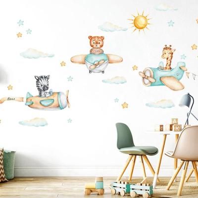 Safari Animals Wall Decal - Giraffe, Tiger & Zebra in Airplane Nursery Decor Wall Decoration