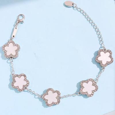 Five Leaf Clover White Cubic Zirconia Elegant Women's Chain Bracelet - No Box