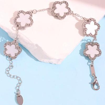 Five Leaf Clover White Cubic Zirconia Elegant Women's Chain Bracelet - No Box
