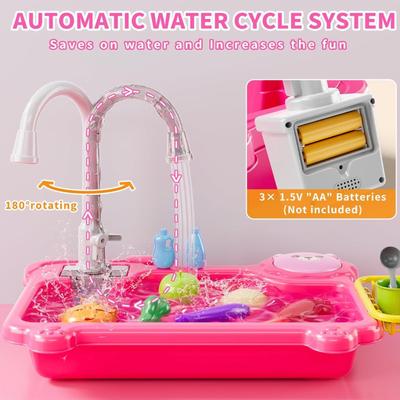 Play Sink with Running Water, Kitchen Sink Toys with Electric Faucet, Play Kitchen Accessories, Kids Role Play Dishwasher Toy for Ages 3...