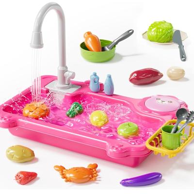 Play Sink with Running Water, Kitchen Sink Toys with Electric Faucet, Play Kitchen Accessories, Kids Role Play Dishwasher Toy for Ages 3...