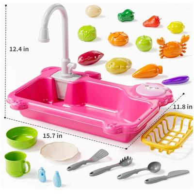 Play Sink with Running Water, Kitchen Sink Toys with Electric Faucet, Play Kitchen Accessories, Kids Role Play Dishwasher Toy for Ages 3...