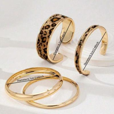 4-Pack High Quality Leopard Print Smooth Bangle Bracelet Set