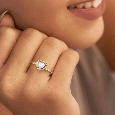 Size 7 Gold Heart Cubic Zirconia Princess Women's Fashion Ring