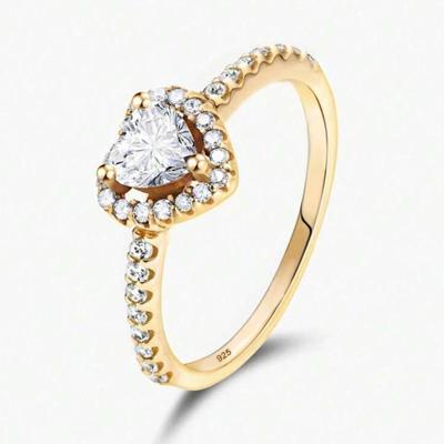 Size 7 Gold Heart Cubic Zirconia Princess Women's Fashion Ring