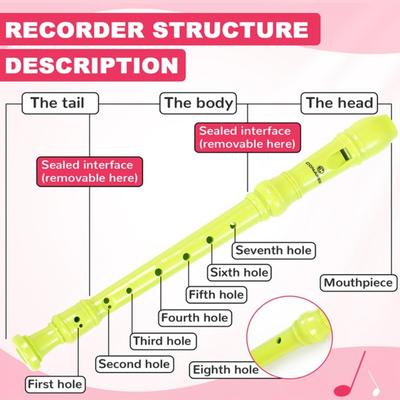 Beginner Soprano Recorder Instrument - 8-Hole Descant Flute Instrument with German Fingering for Kids & Students - Durable ABS...
