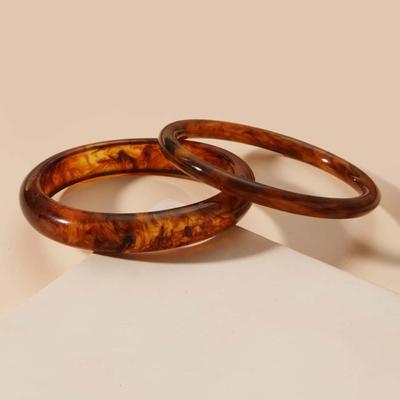 2-Piece Tortoishell Resin Bangle Bracelet Set for Women, Girls, Men Fashion Accessories