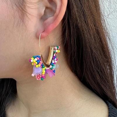 Colorful Resin Flower V-Shaped Drop Earrings for Women
