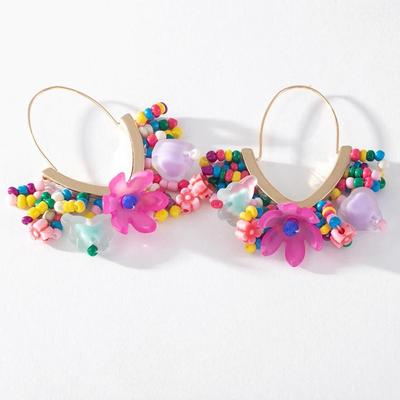 Colorful Resin Flower V-Shaped Drop Earrings for Women