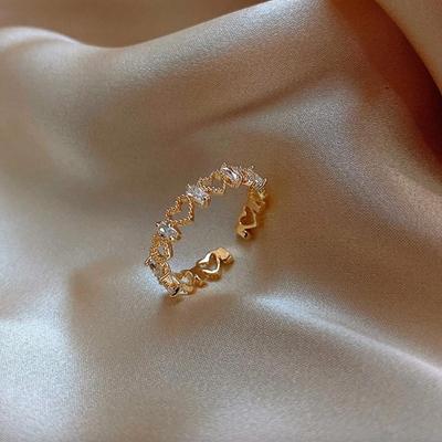 Gold Plated Zirocon Heart Shaped Finger Ring for Women Adjustable Open Ring for Her