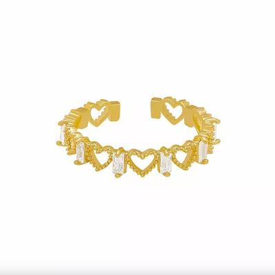 Gold Plated Zirocon Heart Shaped Finger Ring for Women Adjustable Open Ring for Her