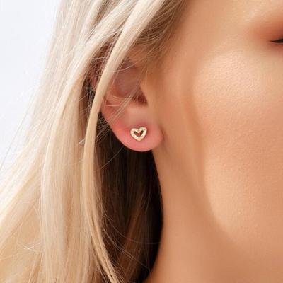 Gold Cubic Zirconia Heart Design Stud Earrings Valentines