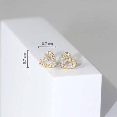 Gold Cubic Zirconia Heart Design Stud Earrings Valentines