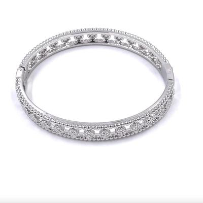 Stainless Steel Silver Cubic Zirconia Encrusted Stone Design Bangle Bracelet