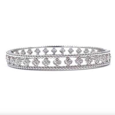 Stainless Steel Silver Cubic Zirconia Encrusted Stone Design Bangle Bracelet