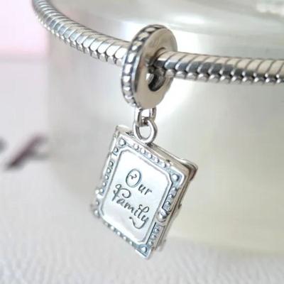 Family Book "Our Family" Silver Dangle Charm for Bracelet - Bracelet NOT Included