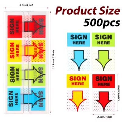 500pcs Sign Here Stickers,Labels Stickers Adhesive Sign Here Tabs Sign Post Here Flags for Home Office School (4 Colors)T99C