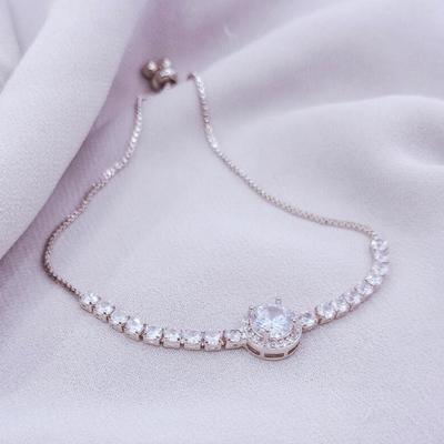 Single Large Cubic Zirconia Centered with Pave CZ's on Adjustable Bracelet