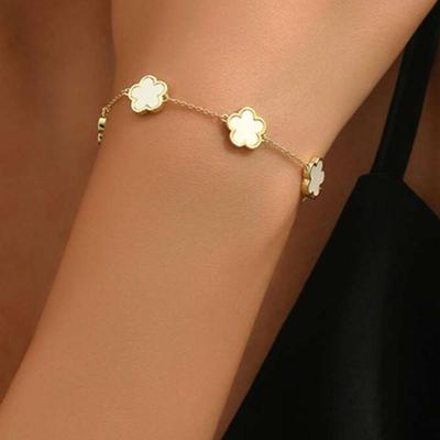 Gold Five Flower Charm Bracelet White Enamel Clover Elegant Bracelets Modern Fashion Jewelry